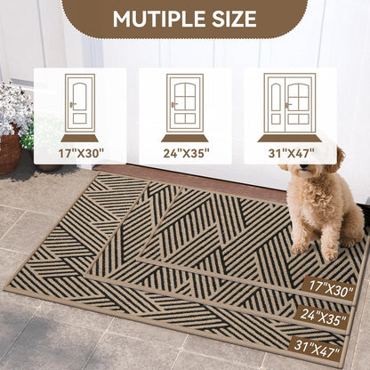Front Door Mat outside Entrance, Non Slip Rubber Backing, Trap Dirt and Moisture, Easy Clean Low Profile Welcome Floor Mats for Patio Porch Indoor Outdoor Entry Mat, 17X30 Inch, Brown
