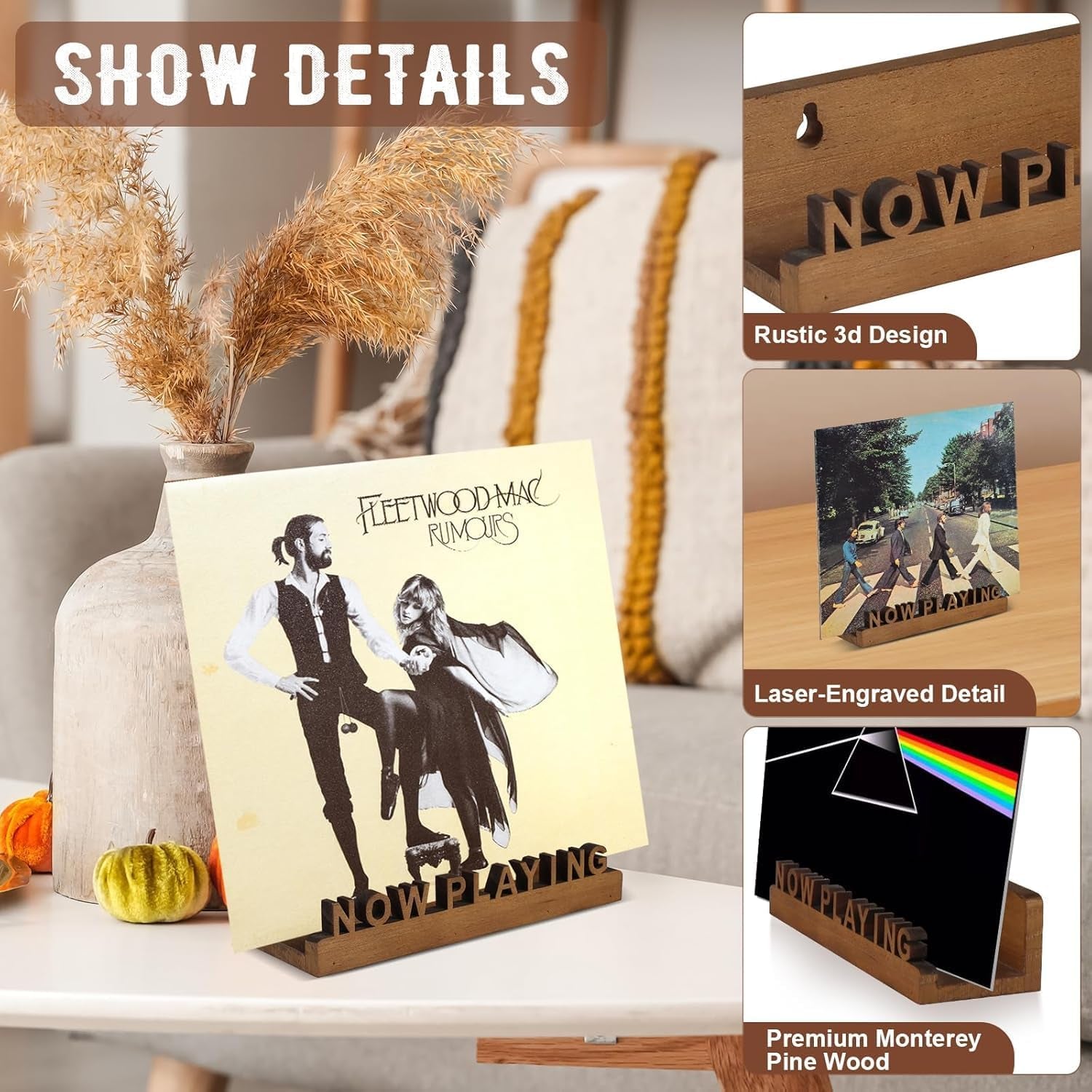 Now Playing Vinyl Record Stand 12” Vinyl Record Wall Mount Pinewood Vinyl Record Holder Wall Mount with 2 Mounting Options Shelf Walnut Stain Finis Display