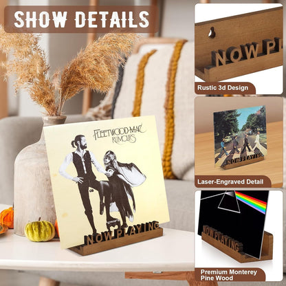 Now Playing Vinyl Record Stand 12” Vinyl Record Wall Mount Pinewood Vinyl Record Holder Wall Mount with 2 Mounting Options Shelf Walnut Stain Finis Display