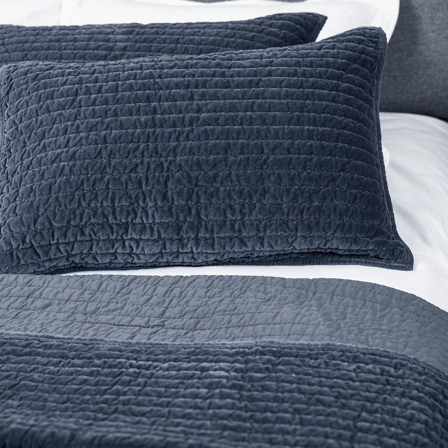 Bed Pillow Sham Royal Cotton Velvet Pic-Stitch Standard Pillow Sham - 20'' X 26'', Dusty Blue, 1 Piece