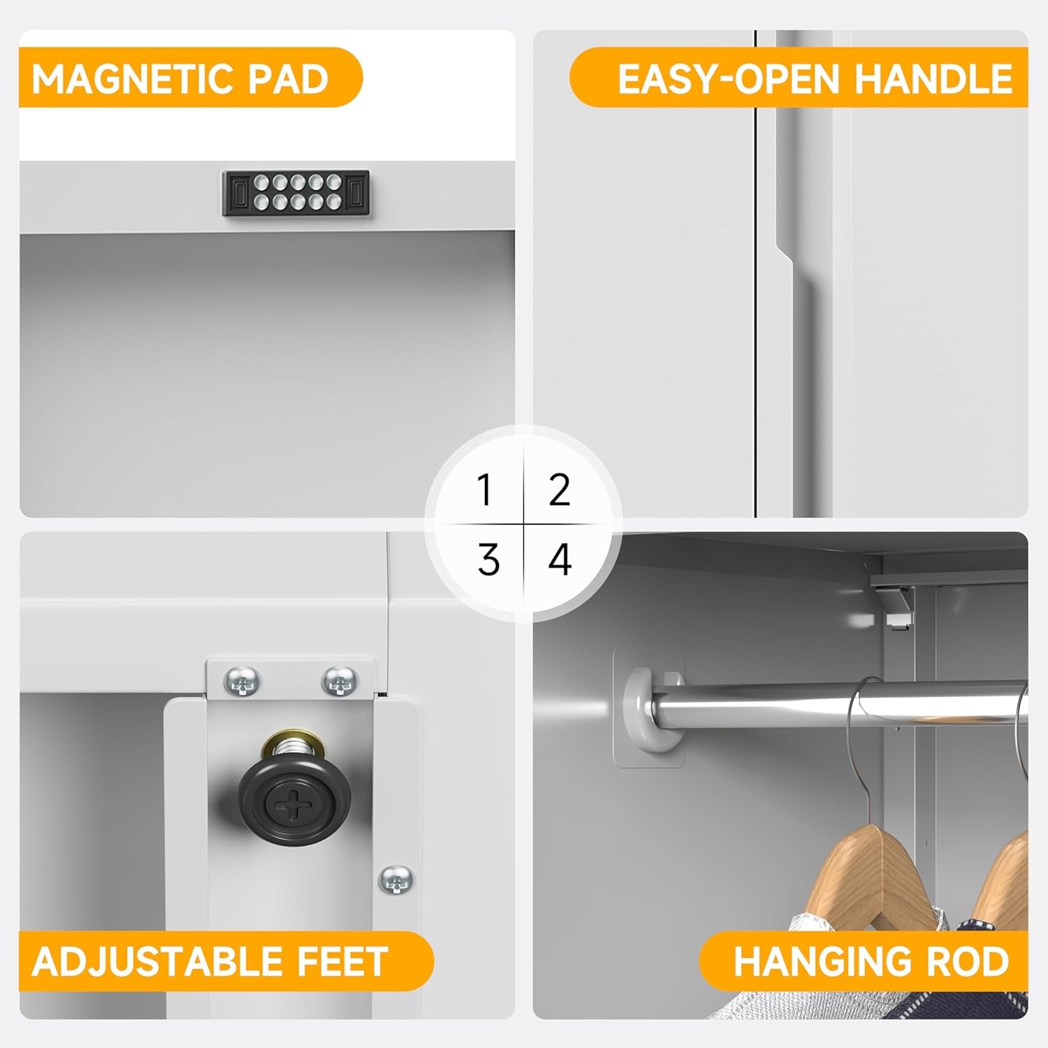 71" H Metal Armoire Wardrobe Cabinet with Doors and Shelves,5-Tire Wardrobe Closet with Rod,Adjustable Steel Locking Cabinet for Home Office,Bedroom,Garage,Laundry (White)