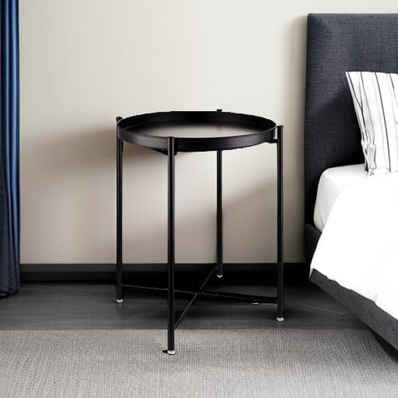 Small Side End Table - Metal Side Table Waterproof Small Sofa Coffee Side Tables Bedroom Indoor Outdoor with Removable Tray for Living Room Bedroom Balcony and Office