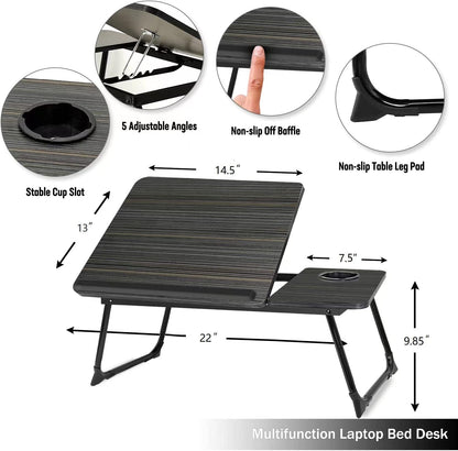 Laptop Desk for Bed Couch,Lap Desk for Laptop,Portable Laptop Stand for Desk,Small Adjustable Laptop Desk,Foldable Bed Table for Laptops and Writing, Bed Tray Table with Cup Holder(Black)