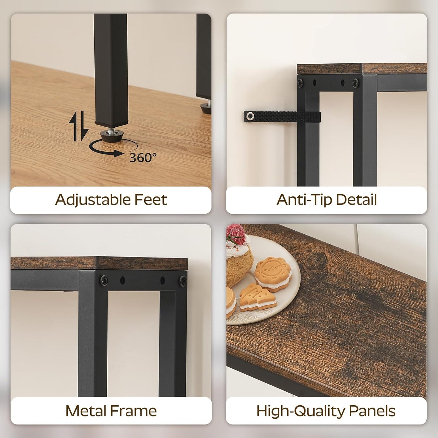 Narrow Console Table with Outlets, 70.9" Sofa Table Narrow Long, L Shaped behind Couch Entryway Table with Charging Station, for Living Room, Hallway, 3 Assembly Options, Rustic Brown CT07UBR