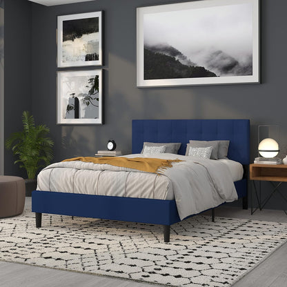 Bedford Box Stitch Tufted Upholstered Queen Size Headboard in Navy Fabric