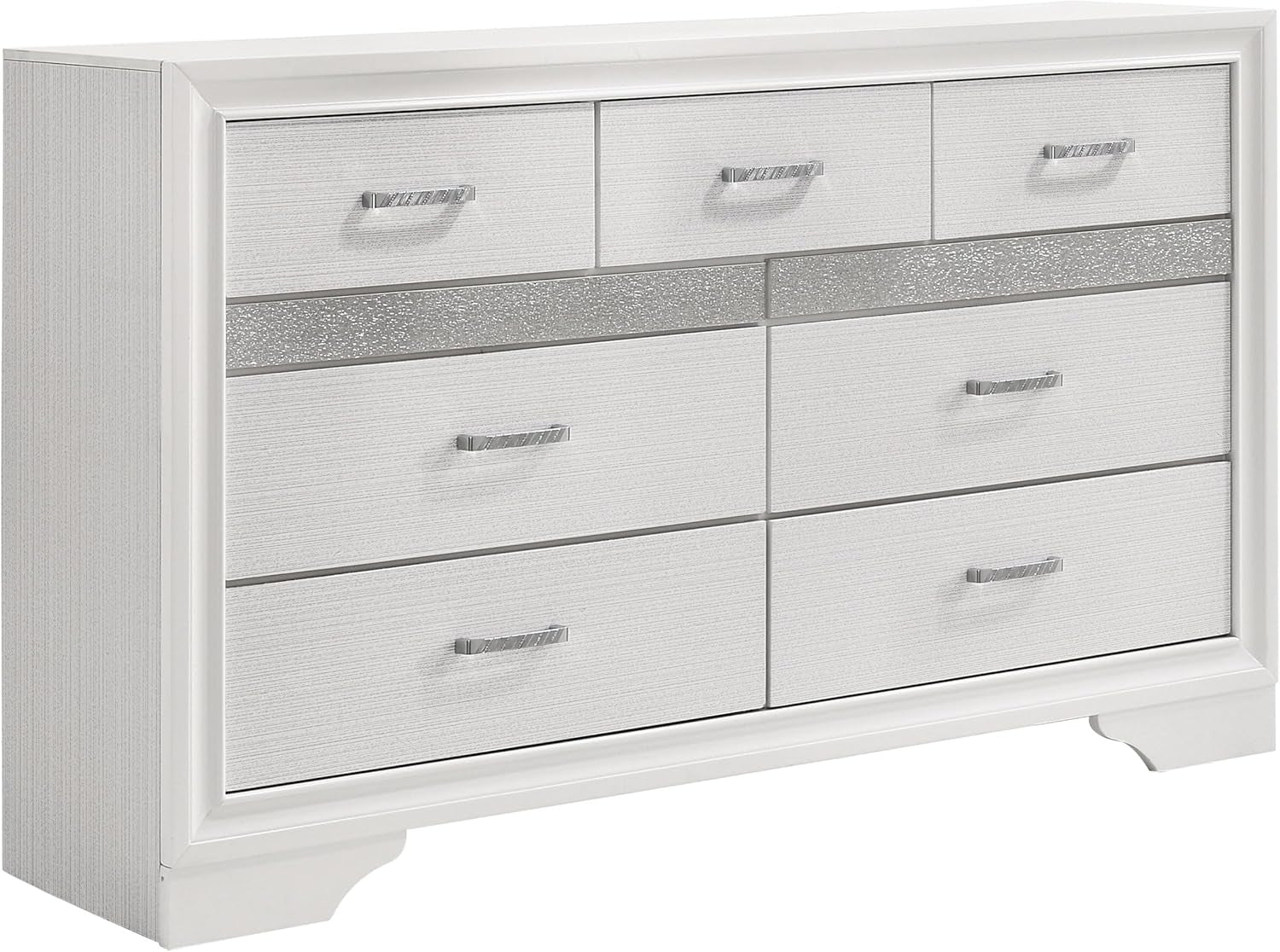 Home Furnishings Miranda Contemporary 5-Piece Bedroom Set Fabric Upholstered Eastern King Size Panel Bed Frame 54-Inch Headboard White 205110KE-S5