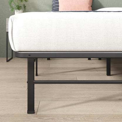 Rumi 14In Full Metal Bed Frame, Quick Assembly Smartbase® Mattress Foundation, Heavy Duty Sturdy Steel with No Box Spring Needed, Eco-Friendly Packaging, Black