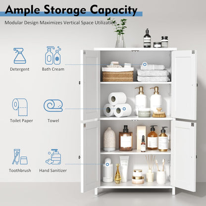 Bathroom Storage Cabinet with Doors and Shelves, Floor Cabinets for Washroom Furniture, Laundry Room, Organization with Adjustable Shelf, White