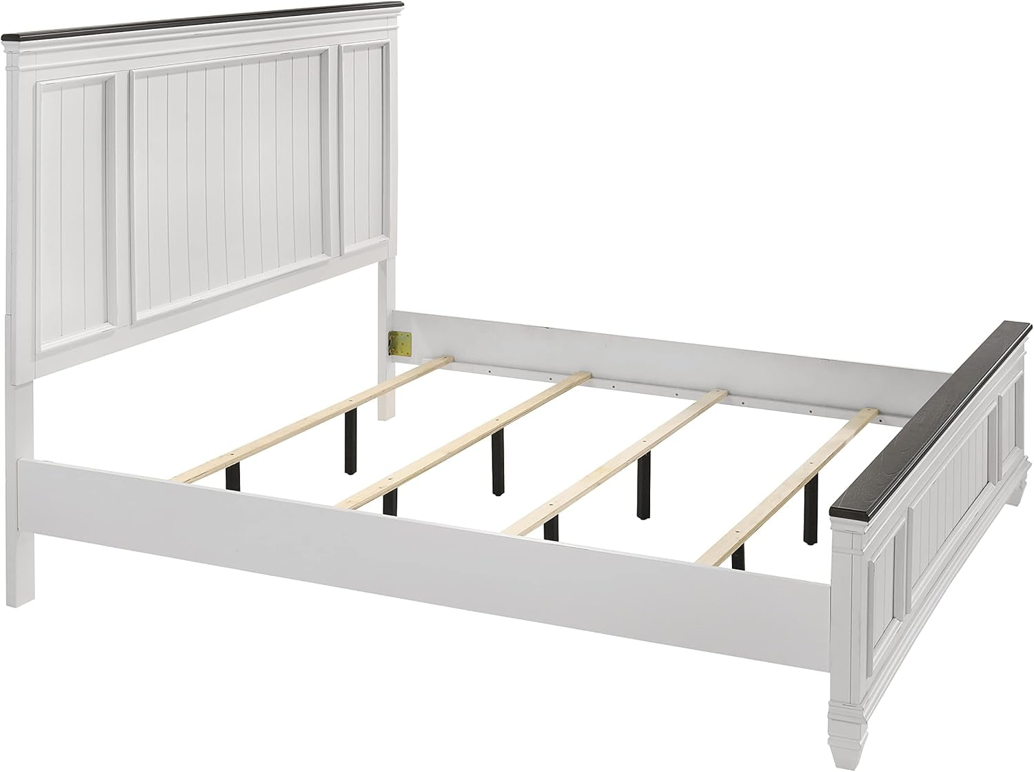 Clelane Shiplap Wood Panel Bed, King, Weathered White and Dark Gray