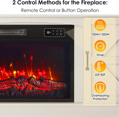 TV Stand with Fireplace, 59In Entertainment Center with LED Lights, for 65 Inch Tvs, with Opening Shelves and Storage Cabinets, for Living Room, White