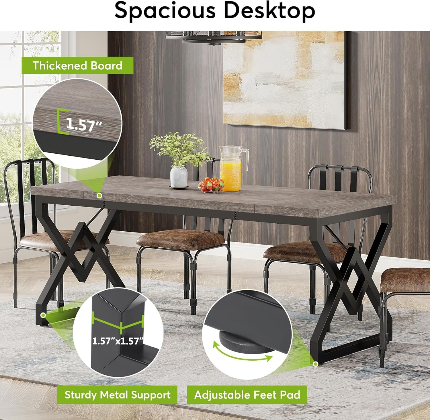 63 Inch Executive Desk, Large Office Computer Desk with Extra Thick Wooden Tabletop and Metal Frame, Modern Simple Workstation Writing Table Study Desk for Home Office, Gray