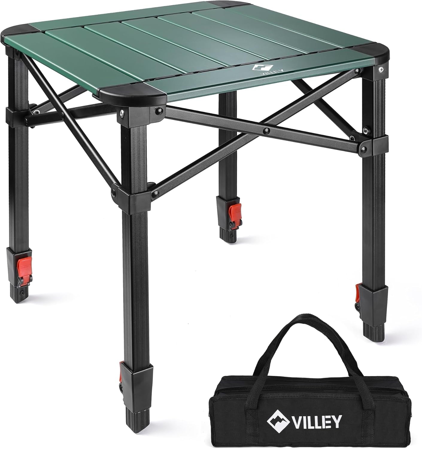 Folding Camping Square Table with Carry Bag, Lightweight Aluminum Adjustable Square Table for Outdoor, Camping, Picnic, Backyards, BBQ (S)