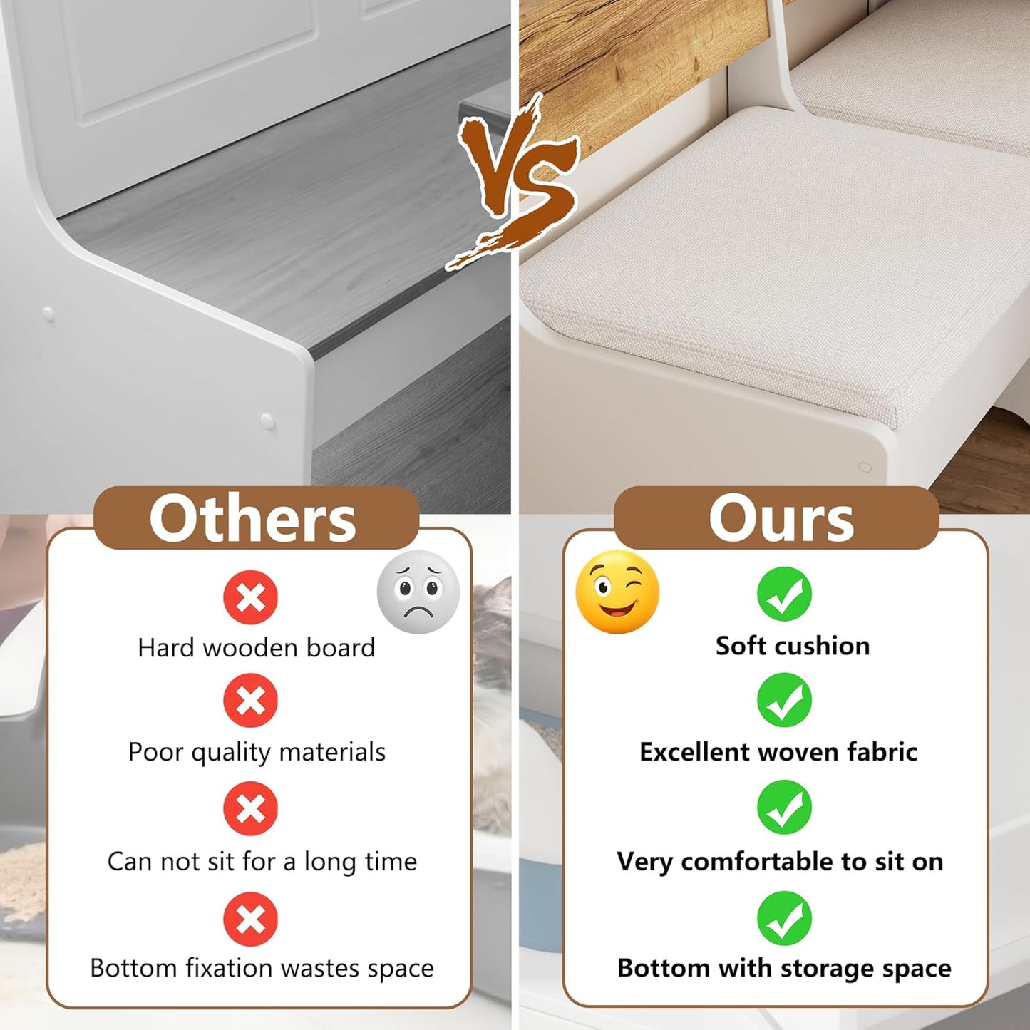 Corner Breakfast Nook Table Set with Cushion, L-Shape Kitchen Dining Table with Bench, Farmhouse Wood Breakfast Nook Bench with Hidden Storage,White & Brown