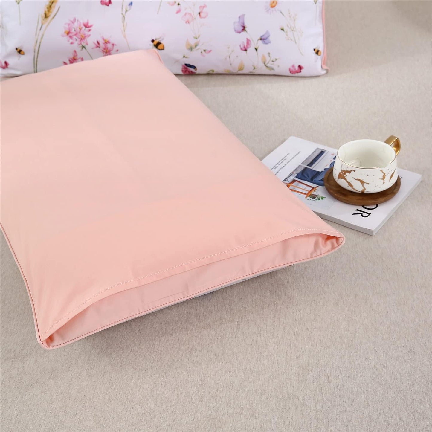 100% Cotton Pillowcases Set of 2 Flowers Pattern Bed Pillow Covers Envelope Closure End Pillow Encasement (Standard,Color-10)