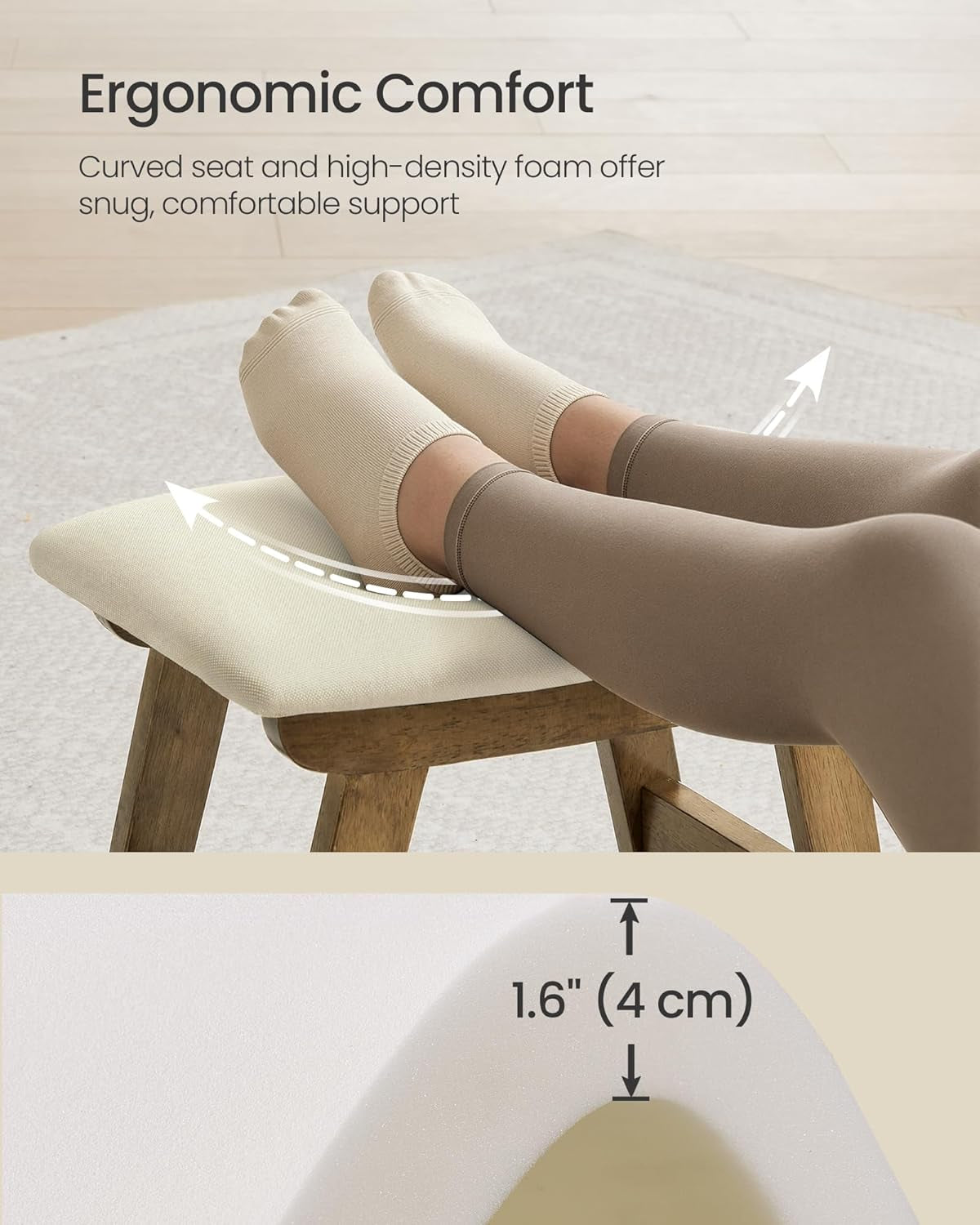 Foot Stool Ottoman, Padded Foot Rest under Desk with Solid Wood Frame, Removable Cover, for Living Room, 9.8 X 15.4 X 11.8 Inches, Summer Sand and Brown ULSF052LF01