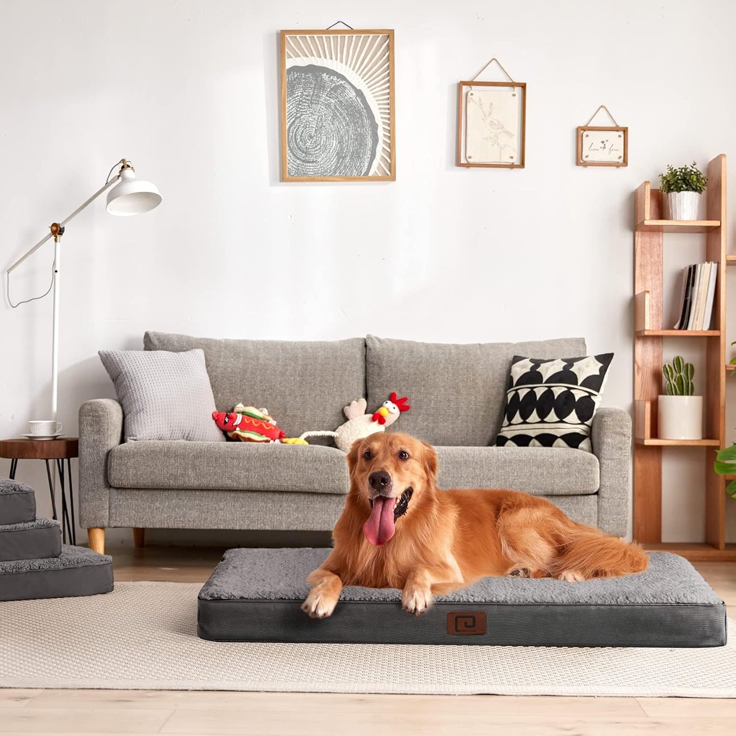 Orthopedic XL Dog Beds for Extra Large Dogs with Removable Washable Cover for Crate, Grey, 41X27
