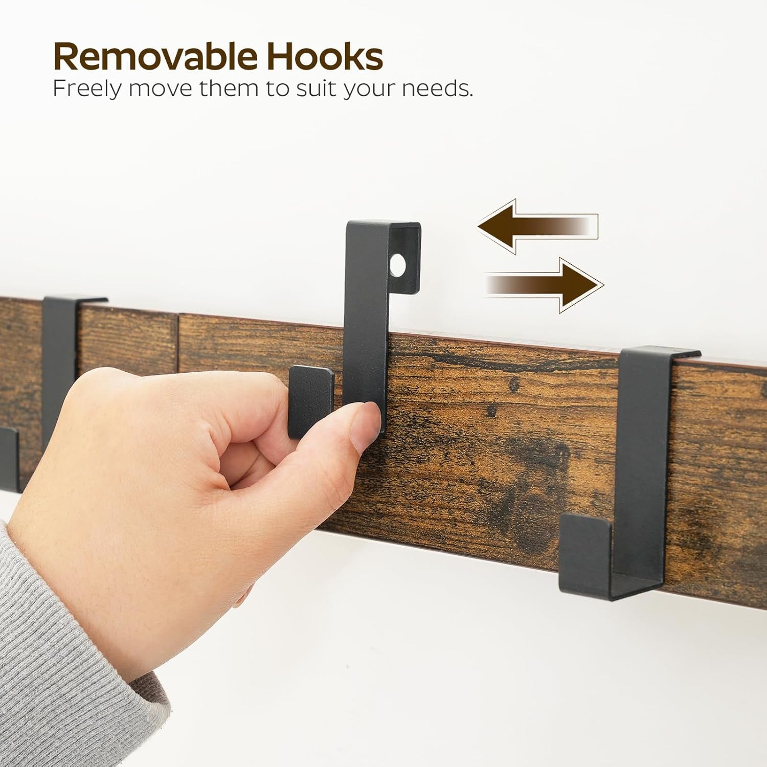 Coat Rack Shoe Bench, 4-In-1 Hall Tree with Storage Shelves and Hanging Rod, Entryway Storage Organizer with 8 Movable Hooks, for Entryway, Hallway, Corridor, Rustic Brown and Black MT12BR