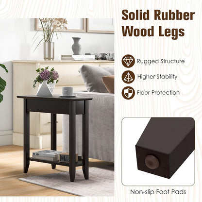 Wedge End Table, Triangle Side Table with Storage Shelf and Solid Wood Legs, Recliner Table, 24.5" Tall Nightstand, Modern Narrow Accent Table for Small Space Living Room, Espresso