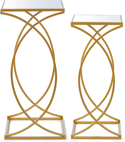 Nesting Side Tables, Set of 2 End Tables with Metal Frame & Tempered Glass Top, Coffee Tables Decorative Accent Tables for Bedroom, Living Room, Home Office - Golden