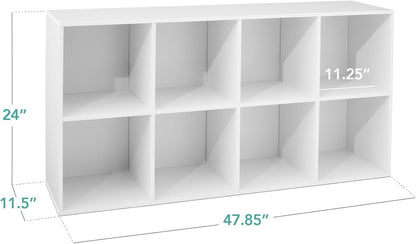 8-Cube Storage Organizer, 11In Shelf Opening, Bookcase, Display Shelf, Customizable W/ 3 Removable Back Panels – White
