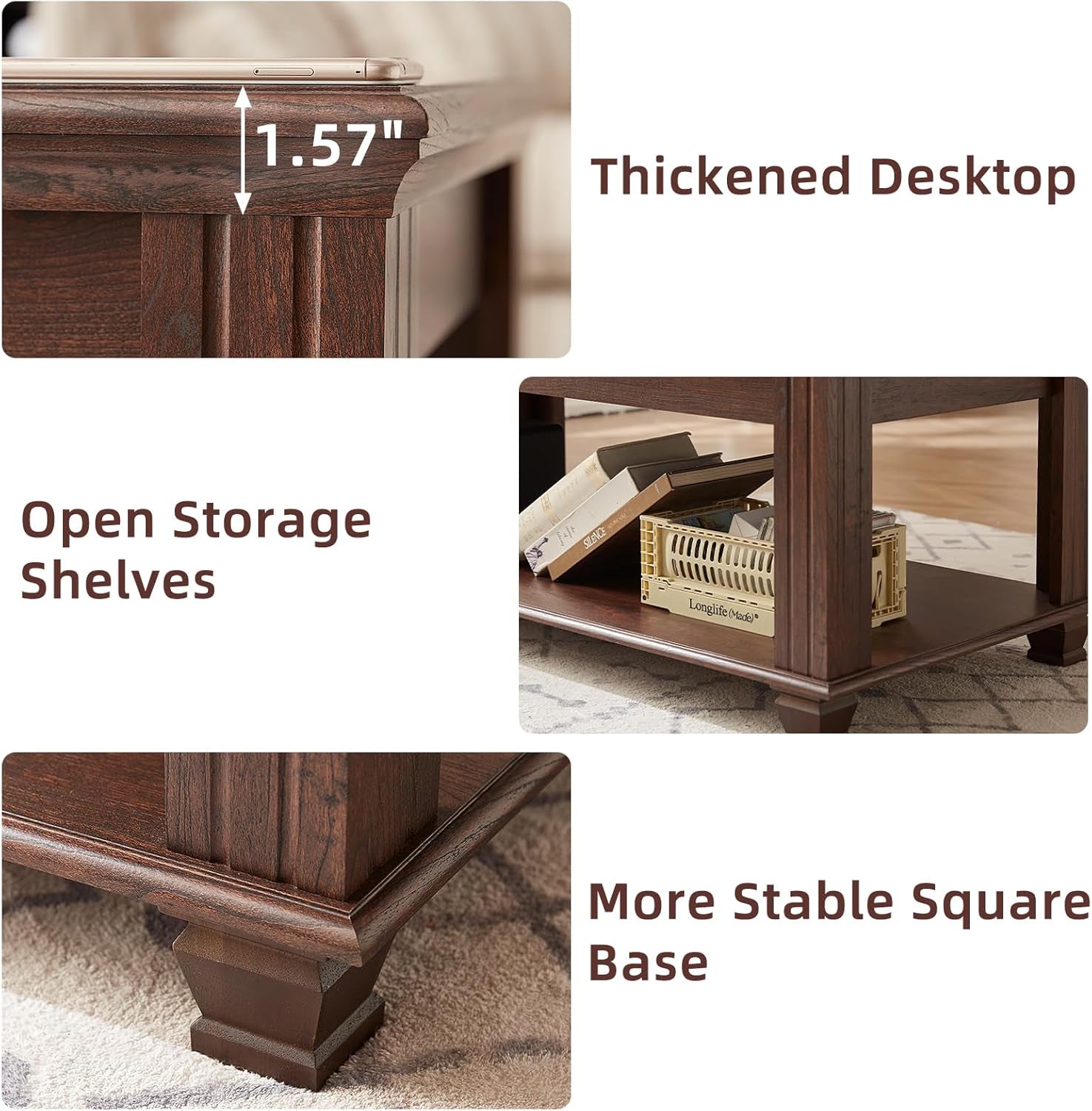 Farmhouse TV Stand and Coffee Table Set 4, Rustic Wood Living Room Table Set with TV Console, Center Table, End Table Set of 2 for Living Room, Walnut