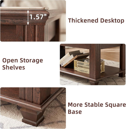 Farmhouse TV Stand and Coffee Table Set 4, Rustic Wood Living Room Table Set with TV Console, Center Table, End Table Set of 2 for Living Room, Walnut