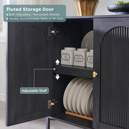 Modern Buffet Cabinet with Storage, 61.75" W Fluted Arched Sideboard Cabinet W/Adjustable Shelves, Wooden Modular Coffee Bar for Dining Room, Kitchen, Living Room, Entryway, Dark Grey