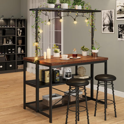 Kitchen Island with Storage, 42''Island Table for Kitchen with Seating Bakers Rack Microwave Oven Stand Shelf with 3 Tier Storage Shelf for Dining Room Living Room, 5 Hooks 42"*28"*72"