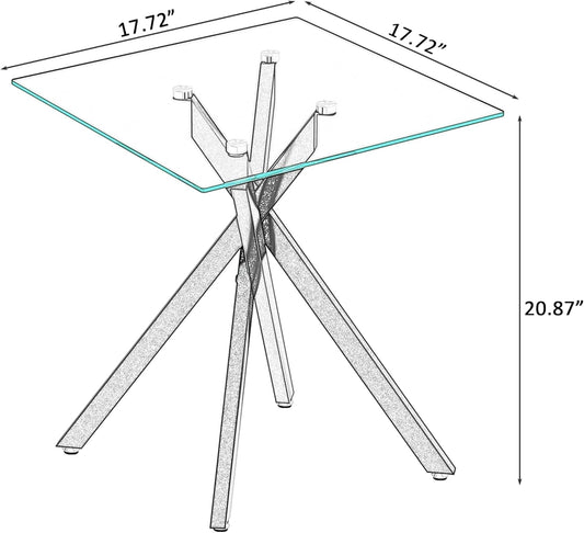 Living Room Set - Glass Coffee Table and 2 End Tables with Modern Design Set of 3 (Small Coffee Table + End Table X2, Silver)