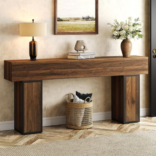 70.9-Inch Long Console Table, Wooden Sofa Table behind Couch Tables, Farmhouse Entryway Table Accent Table for Entrance, Hallway, Living Room, Foyer, Rustic Brown