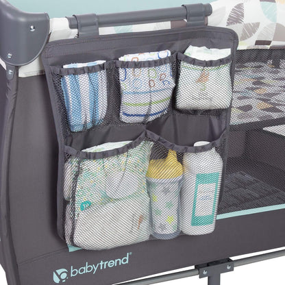 Nursery Center, Portable Playard with Bassinet, Changing Table and Storage Organizer, Trend-E - Foldable and Convertible Travel Play Crib for Babies and Toddlers, Doodle Dots