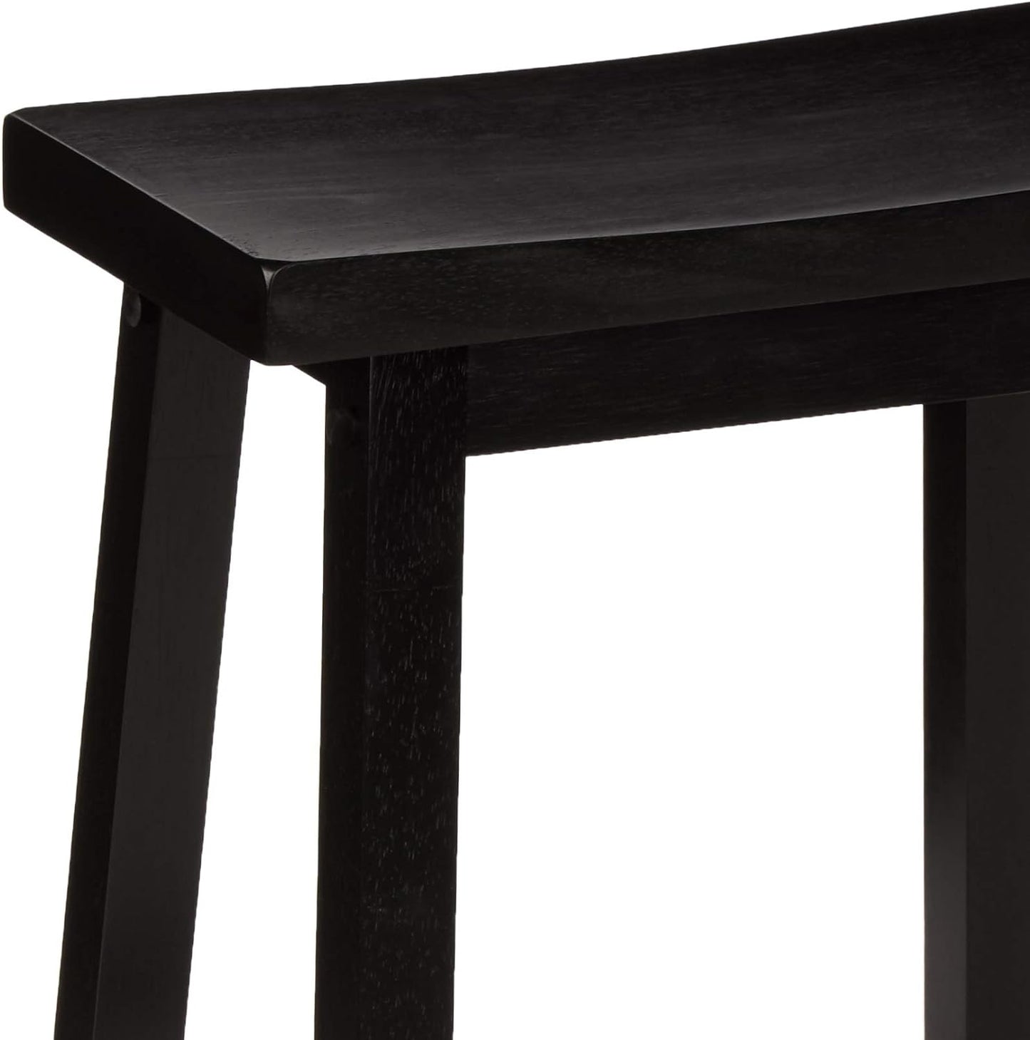 Solid Wood Saddle-Seat Kitchen Counter Barstool with Footrest, Easy Assembly - 24-Inch Height - Black - Set of 2