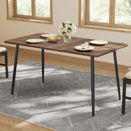 Dining Table for 4-6 People, Modern Farmhouse Dining Room Table, Quick Assembly, Heat-Resistant Tabletop, 55.1 X 29.5 X 29.5 Inches, for Kitchen, Natural Walnut and Ink Black UKDT100K02V2