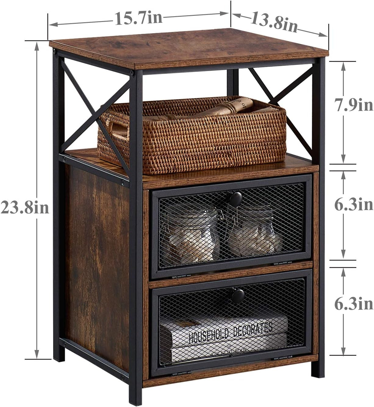 Modern Night Stand, End Side Table with Storage Space and Door, Nightstands with Flip Drawers for Living Room,Bedroom,Lounge,Set of 2, Brown