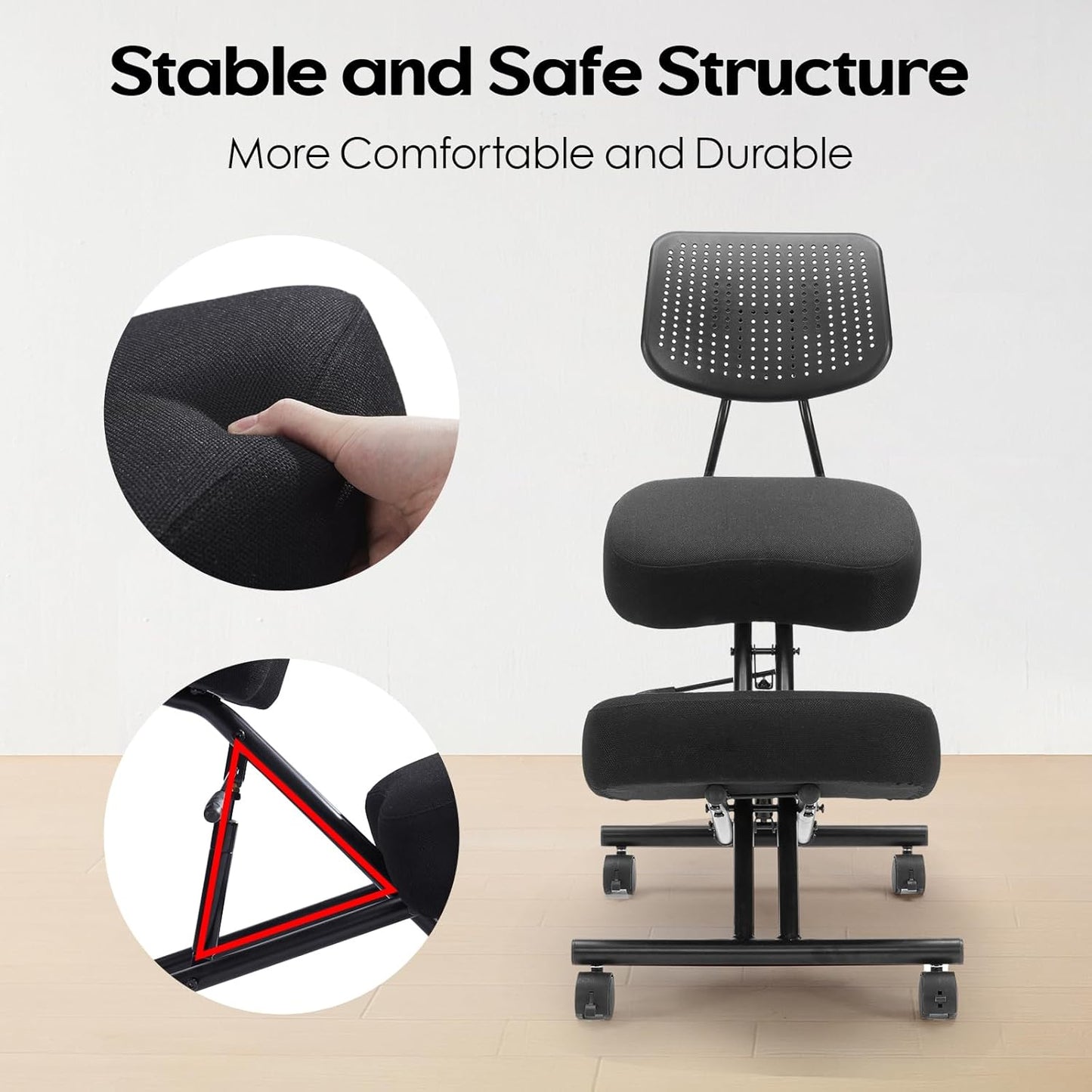 Kneeling Chairs with Backrest Linen Ergonomic Home Office Chair Adjustable Height Seat Rolling Wheels Comfort Thick Cushion Work Stool Improve Posture Chair