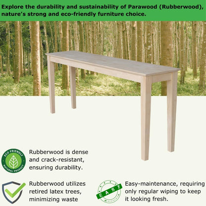 International Concepts Shaker Console Table, 72-Inch Long, Solid Parawood, Unfinished