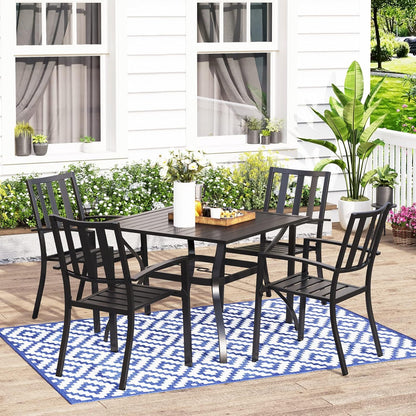 Outdoor Dining Set for 4, Patio Table and Chairs Set with Umbrella Hole, Metal Patio Furniture Set for Patio, Deck, Yard, Porch