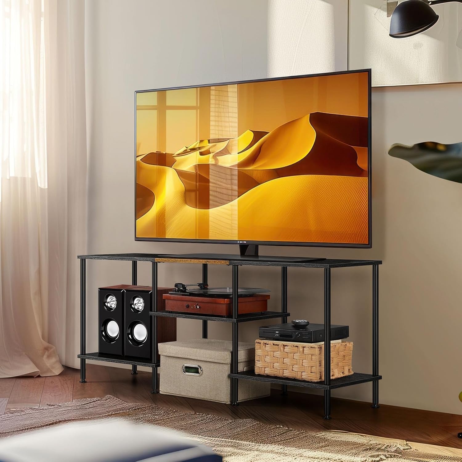 50 Inch TV Stands for Living Room Black Entertainment Center with Storage for 50 43 40 32 Inch TV Console Table for Bedroom Office