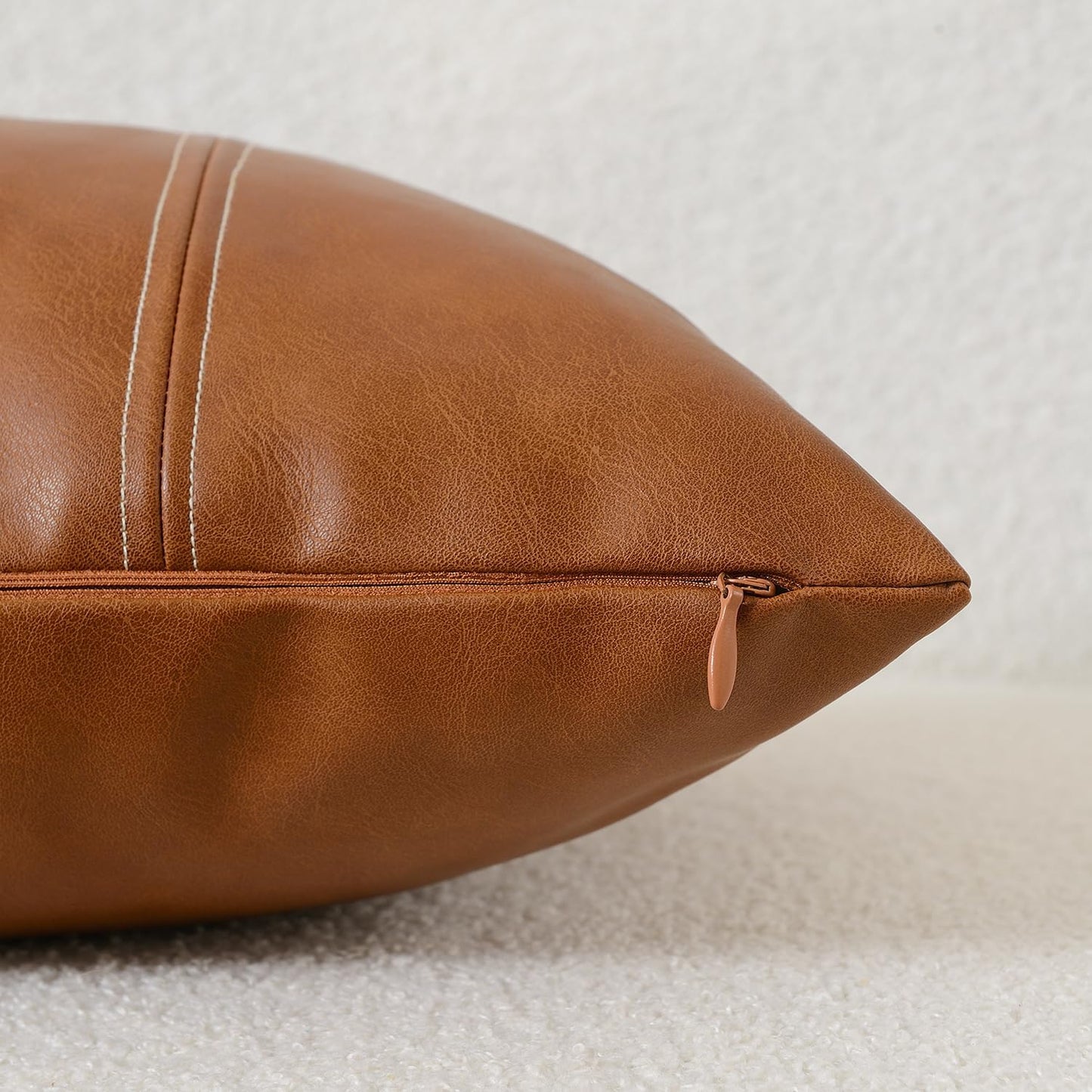 Faux Leather Lumbar Decorative Throw Pillow Cover 12X20 Cognac Brown Modern Farmhouse Boho Small Accent Rustic Home Decor Rectangle Cushion Cases for Couch Bed Sofa Living Room