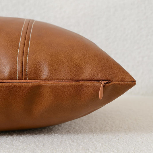 Faux Leather Lumbar Decorative Throw Pillow Cover 12X20 Cognac Brown Modern Farmhouse Boho Small Accent Rustic Home Decor Rectangle Cushion Cases for Couch Bed Sofa Living Room
