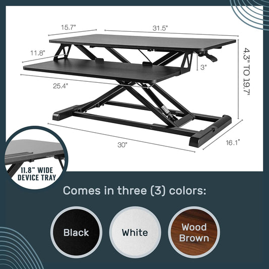 Standing Desk Converter - 32 Inch Adjustable Sit to Stand up Workstation, Particle Board, Dual Monitor Desktop Riser with Keyboard Tray, for Home Office Laptop, Black 32"