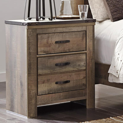 Signature Design by Ashley Trinell Rustic 2 Drawer Nightstand with USB Charging Stations, 29.65" Tall, Warm Brown
