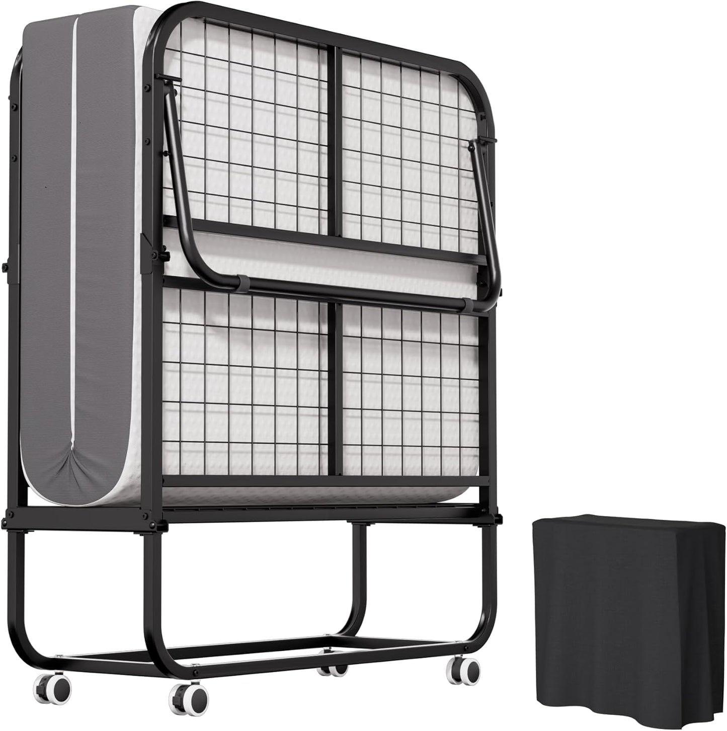 Folding Bed with Mattress for Adults, Portable Foldable Twin Beds with 5-Inch Memory Foam Mattress & Sturdy Metal Frame, Rollaway Bed Space-Saving Easy Storage,75"X 38"