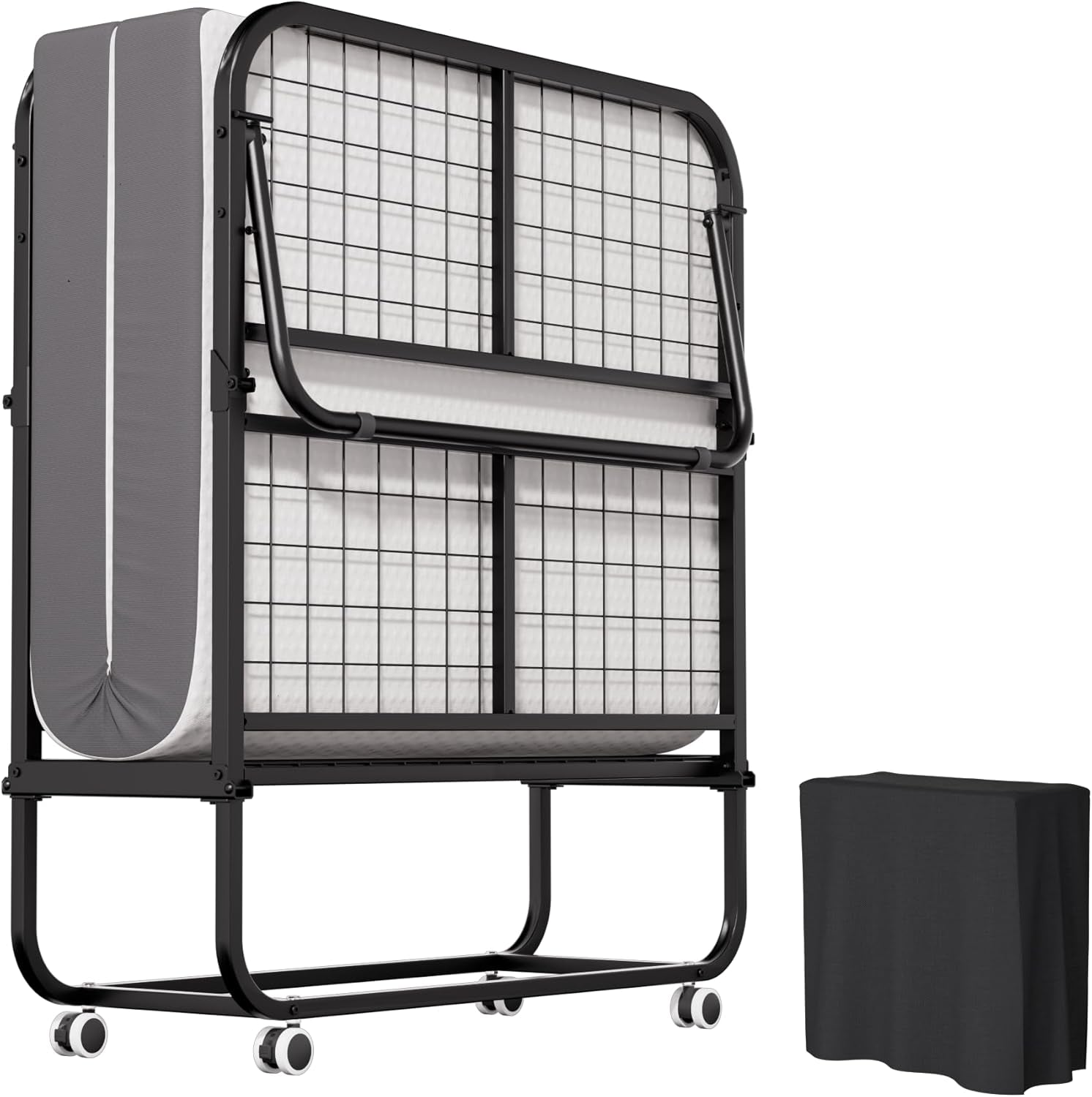 Folding Bed with Mattress for Adults, Portable Foldable Twin Beds with 5-Inch Memory Foam Mattress & Sturdy Metal Frame, Rollaway Bed Space-Saving Easy Storage,75"X 38"