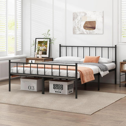 Classic queen metal platform bed frame with steel slats, view 3
