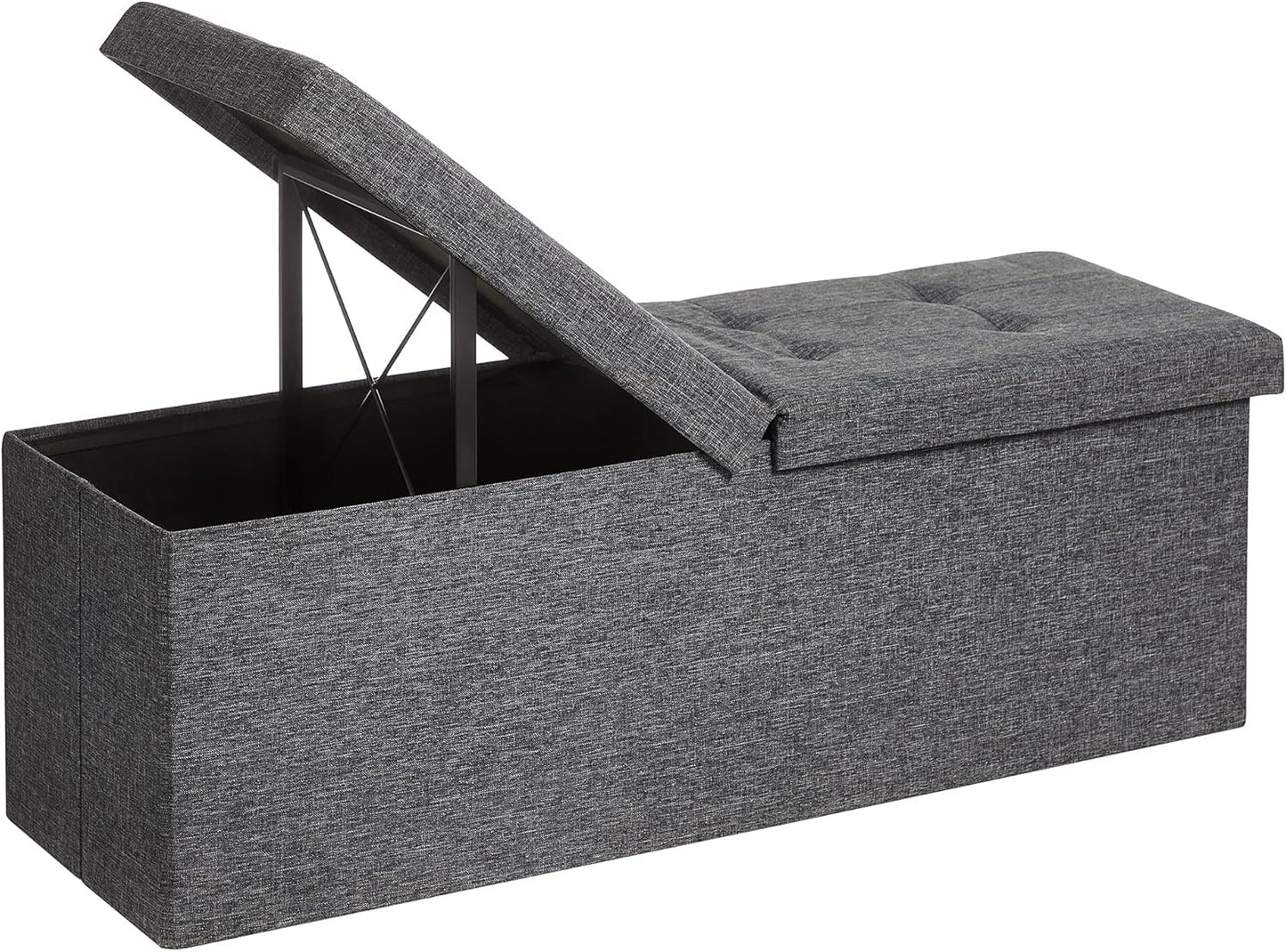 Mazie Collection - 43 Inches Storage Ottoman, Foldable Storage Bench with Flipping Lid, 660 Lb Load Capacity, for Entryway, Living Room, Bedroom, Midnight Blue ULSF076Q02