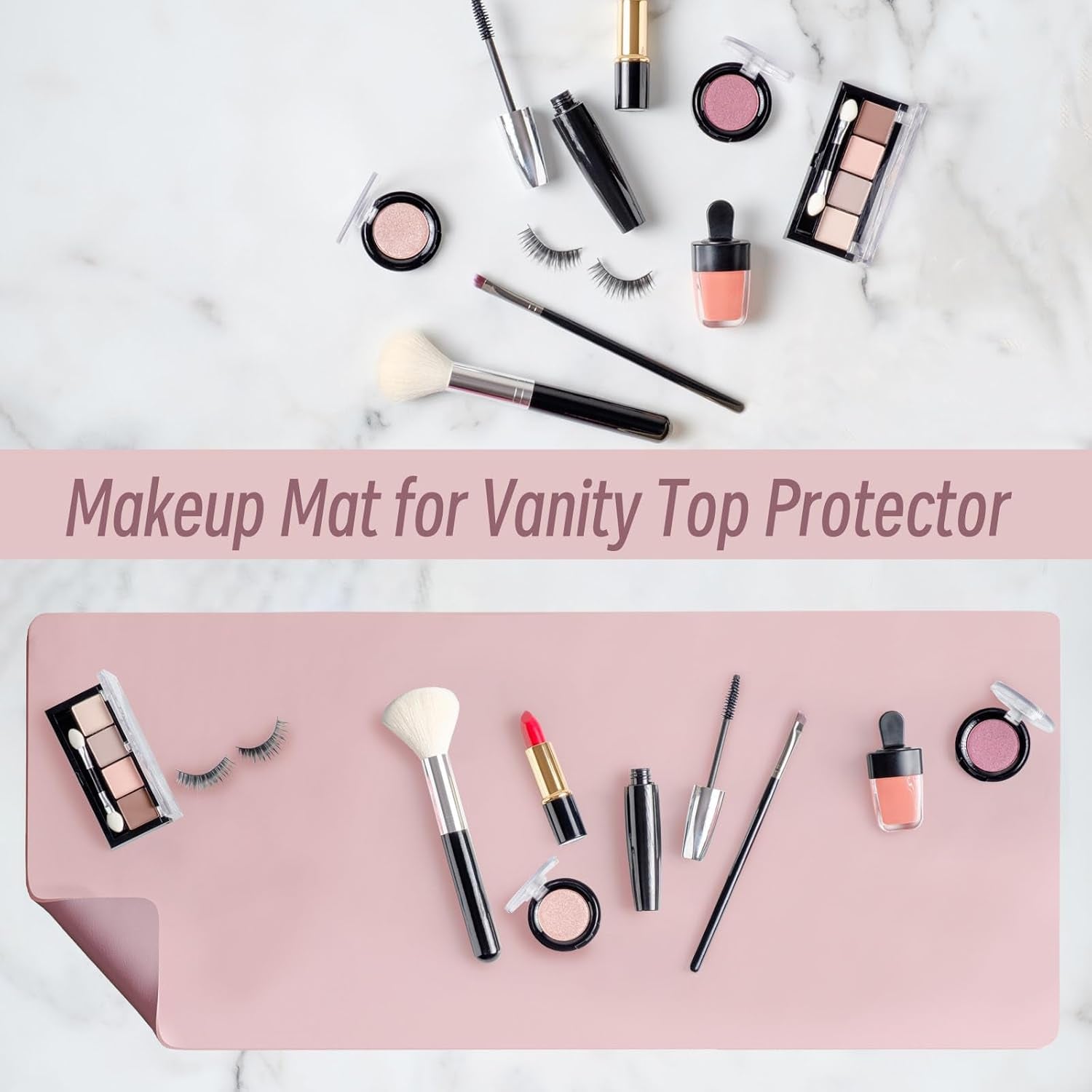 Makeup Mat for Vanity,Dual-Sided Leather Vanity Mat, Easy to Clean, Waterproof and Oilproof,Desk Pad Mat to Protect Vanity(Pink)