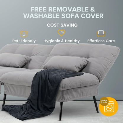 Convertible Futon Sofa Bed, 72″Fabric Futons Couch with Adjustable Backrest, Folding Sleeper Recliner for Living Room Furniture (Grey)