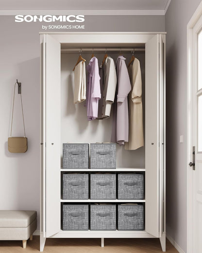 Storage Cubes, 11.8 X 11.8 X 11.8 Inches Non-Woven Fabric Bins with Double Handles, Set of 8, Closet Organizers for Shelves, Foldable, for Clothes, Cattail Gray UROB830G01