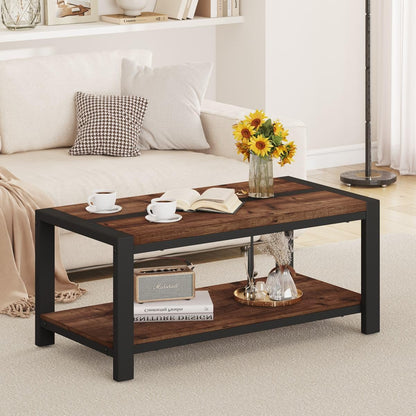 Coffee Table for Living Room, Industrial Wood and Metal Living Room Tables, Farmhouse Rectangular Center Table (Rustic Oak, 43 Inch)